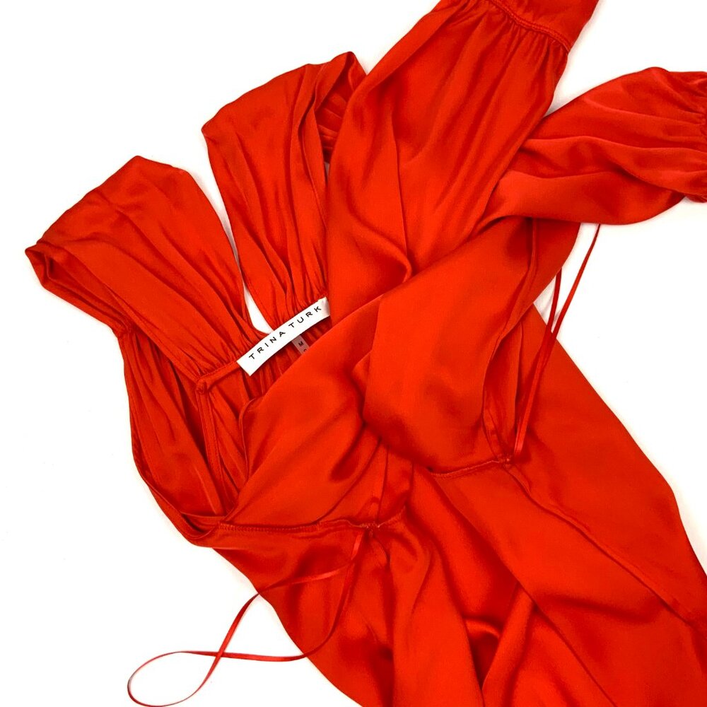 Trina Turk Silk Cold Shoulder Mitchell Scarlet Red Blouse​​ Medium - Picture 15 of 16